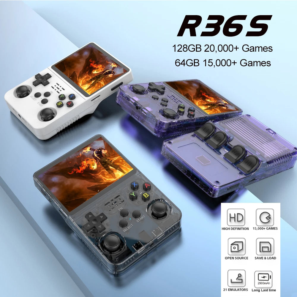 R36S Retro Handheld Video Game Console Linux System 3.5 Inch IPS Screen Portable Pocket Video Player 64GB RG35S plus 128G Gifts